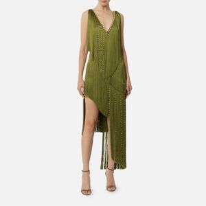 Asymmetrical Olive Fringe Dress